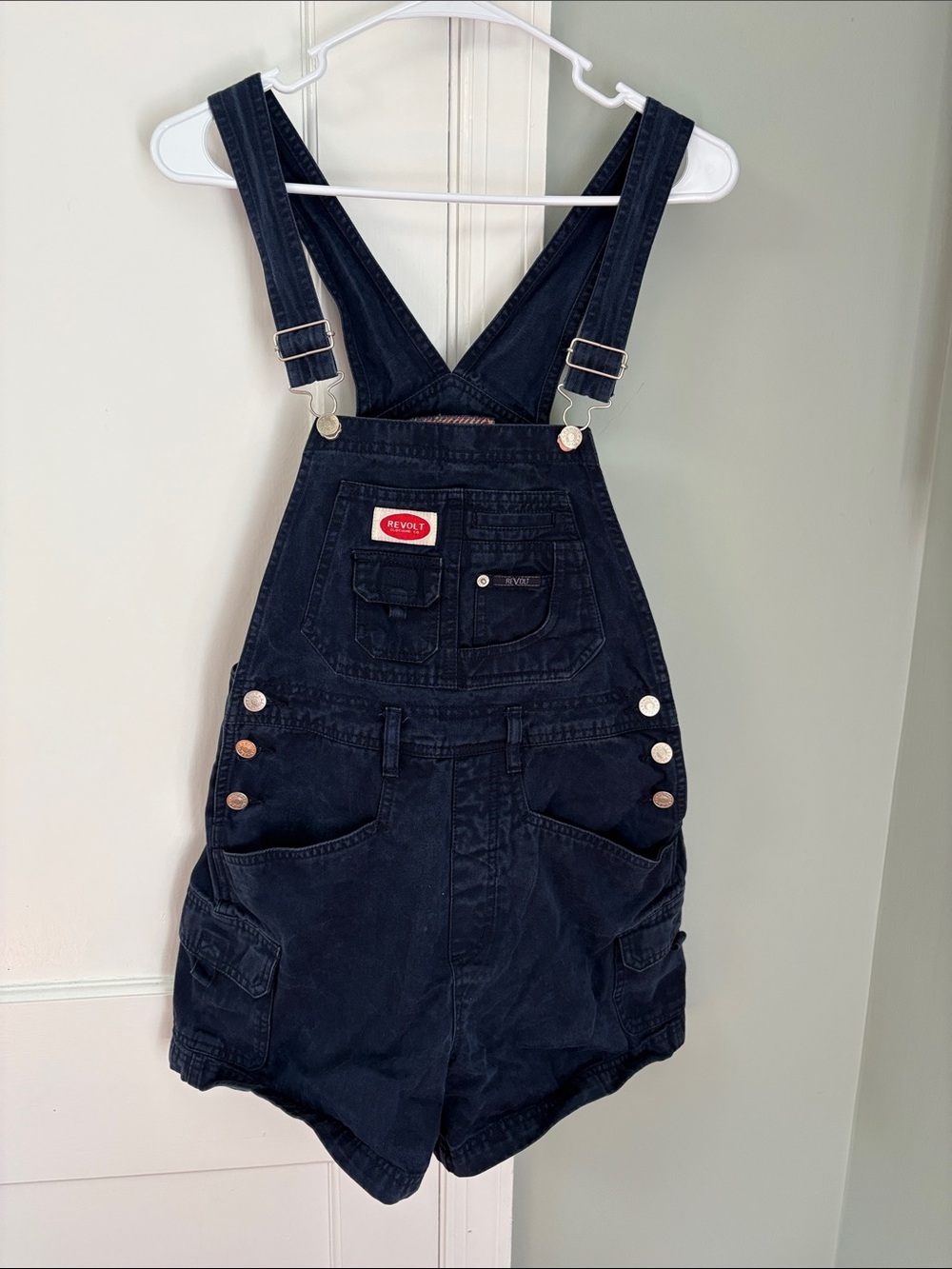 Revolt Dark Blue Denim Short Overalls Romper Size Small